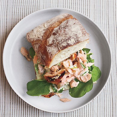 Salmon salad sandwiches on ciabatta