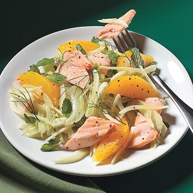 Salmon salad with fennel, orange, and mint