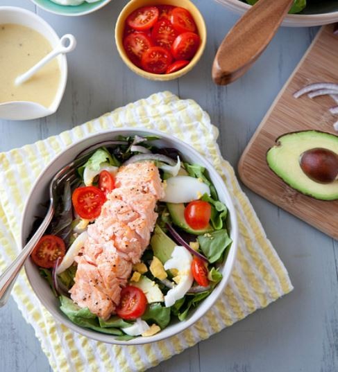 Salmon salad with honey mustard vinaigrette 