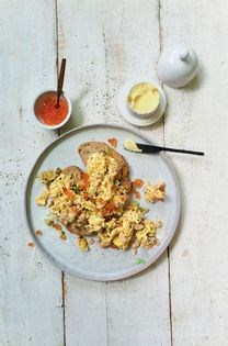 Salmon scrambled eggs on toast
