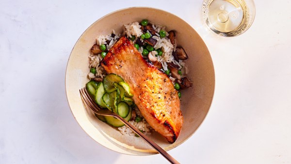 Salmon-shiitake rice bowls