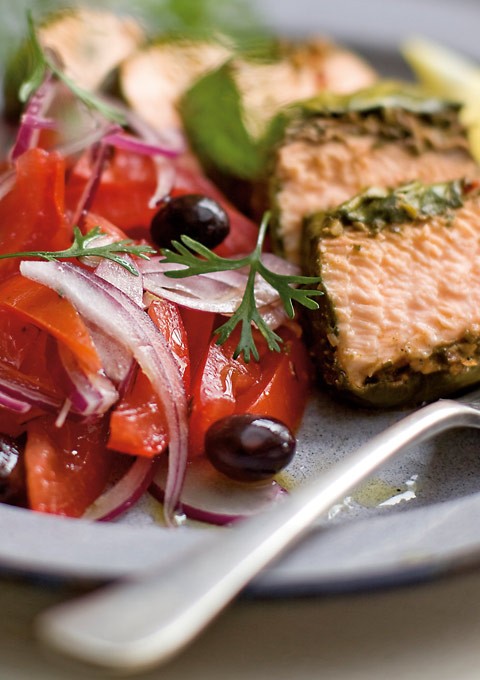 Salmon, spinach & chermoula rolls