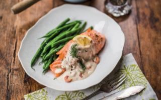 Salmon steaks with Scotch whisky & brown shrimp sauce