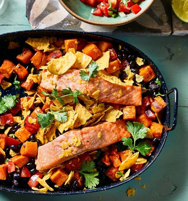 Salmon taco bake