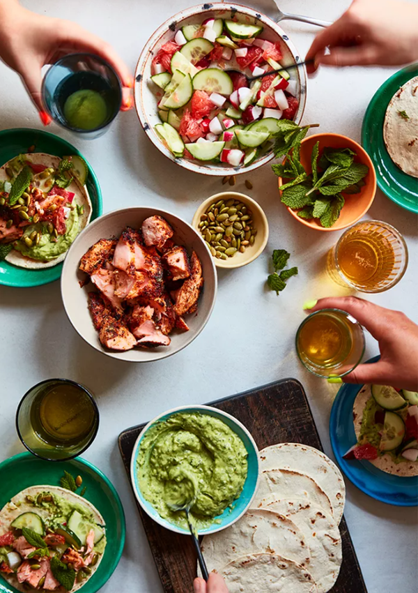 Salmon tacos with grapefruit + avocado