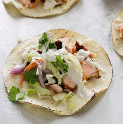 Salmon tacos with Latin slaw