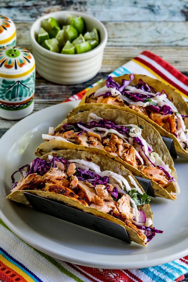 Salmon tacos with Mexican slaw