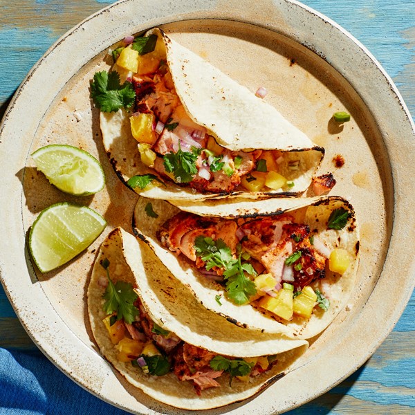 Salmon tacos with pineapple-chile salsa
