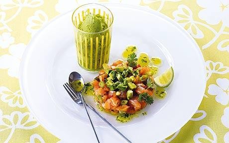 Salmon tartare with avocado sorbet
