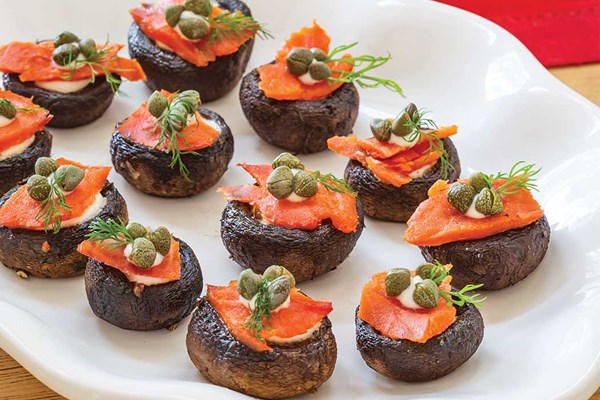 Salmon-topped mushroom canapés