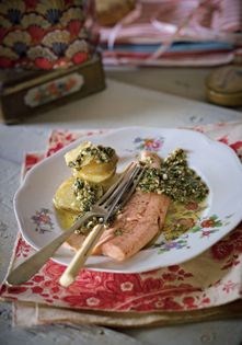 Salmon trout with tarragon salsa verde