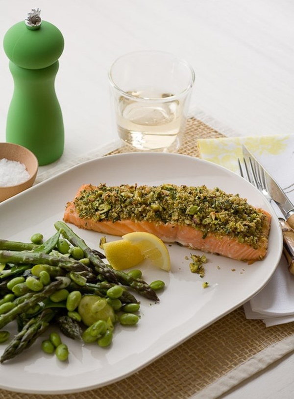 Salmon with a pistachio and herb crust