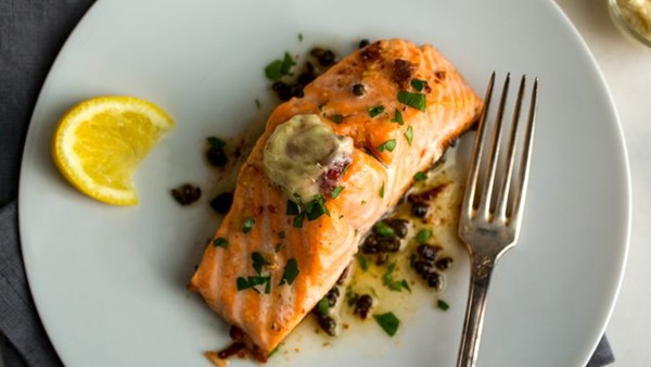 Salmon with anchovy-garlic butter