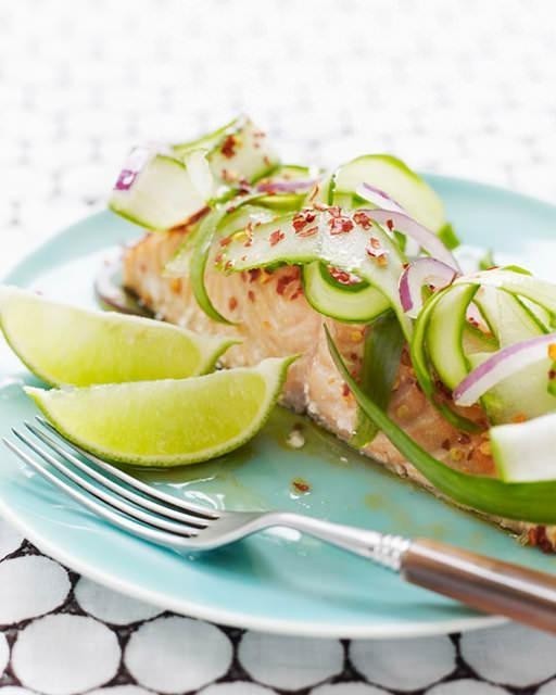 Salmon with Asian cucumber salad