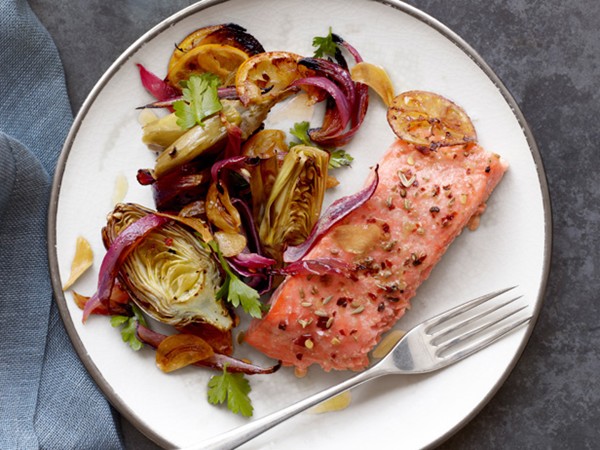 Salmon with baby artichokes
