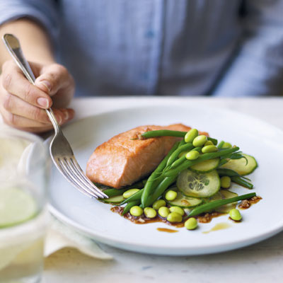 Salmon with bean and cucumber salad