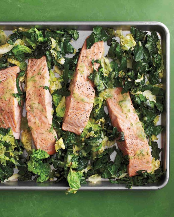 Salmon with cabbage and kale