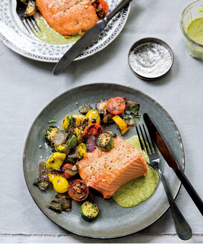 Salmon with chermoula & sautéed vegetables