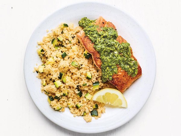 Salmon with chermoula sauce and couscous