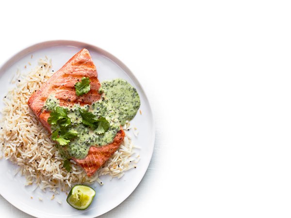 Salmon with coconut lime cilantro sauce