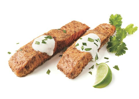 Salmon with coriander rub and lime cream