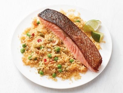Salmon with couscous and peas