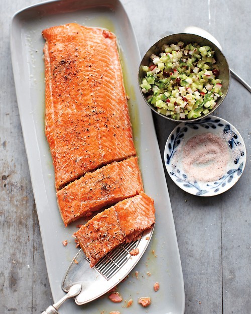 Salmon with cucumber-radish relish