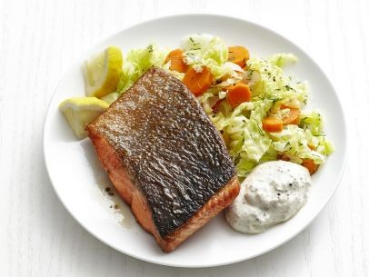 Salmon with dill carrots and cabbage