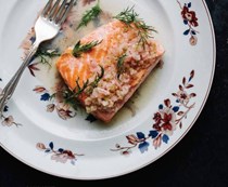 Salmon with dill, shallot, lemon, and vermouth
