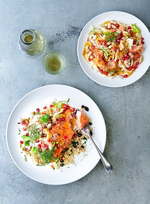 Salmon with fennel and harissa salad