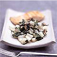 Salmon with greens and shiitake mushrooms