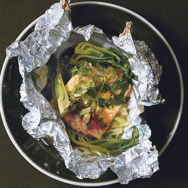 Salmon with hoisin, orange, and bok choy
