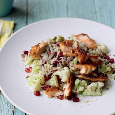 Salmon with jewelled rice