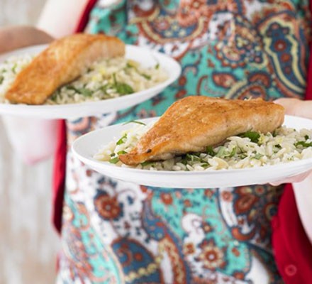 Salmon with lemon orzo