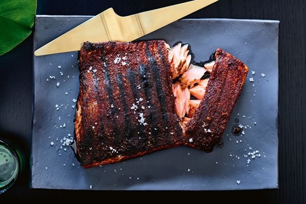 Salmon with lime, paprika, cumin and coriander seeds