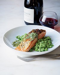 Salmon with mashed peas and tarragon butter