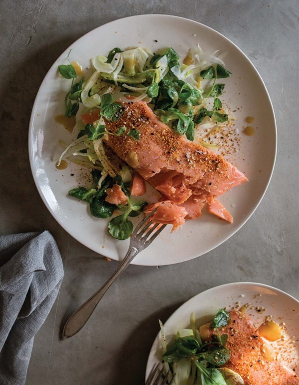 Salmon with miso-fennel salad