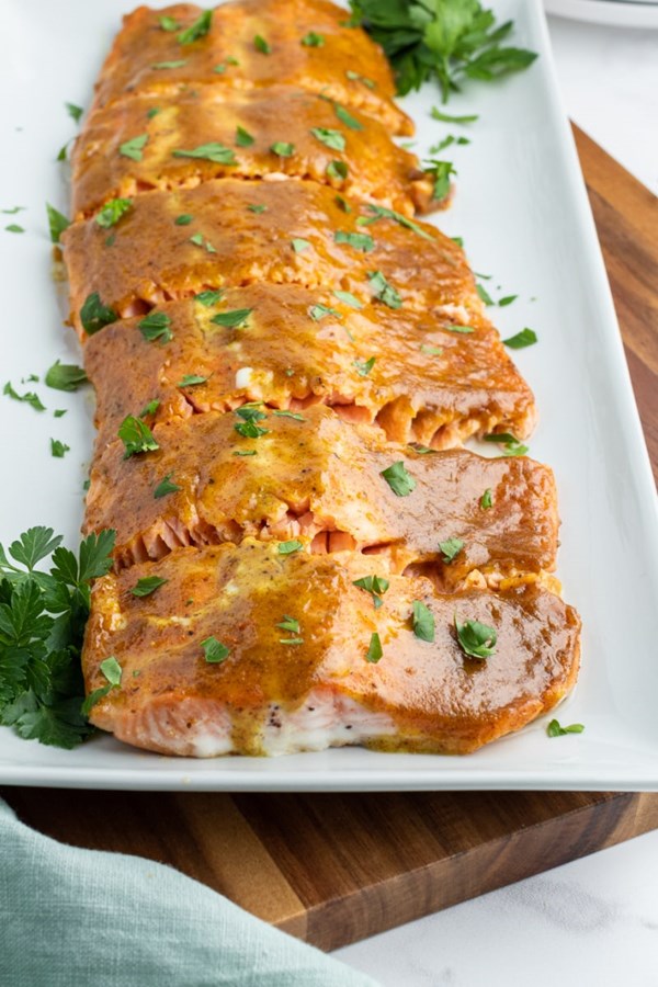 Salmon with mustard and brown sugar glaze