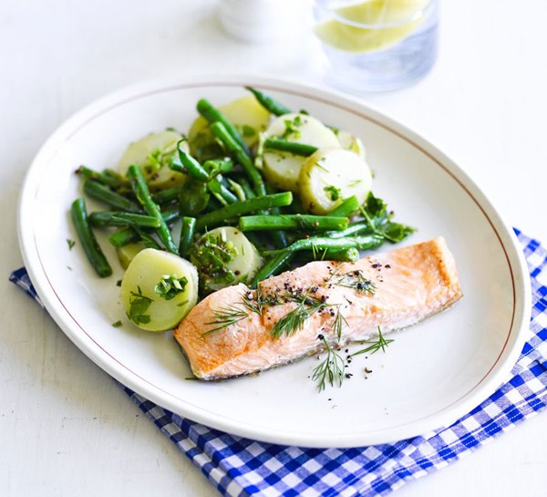 Salmon with new potato & watercress salad 