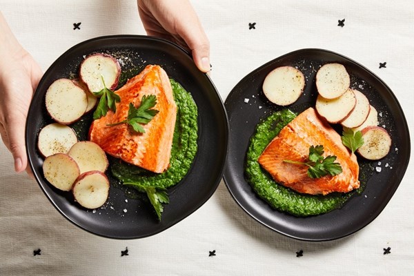 Salmon with parsley puree