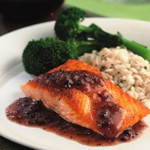 Salmon with red wine-morel sauce