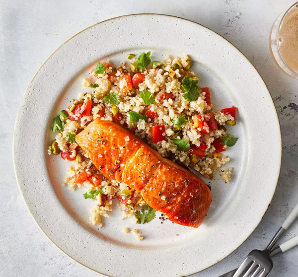 Salmon with roasted red pepper quinoa salad