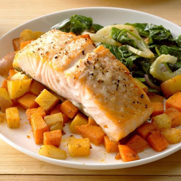 Salmon with root vegetables