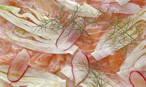 Salmon with sliced fennel, lemon and dill