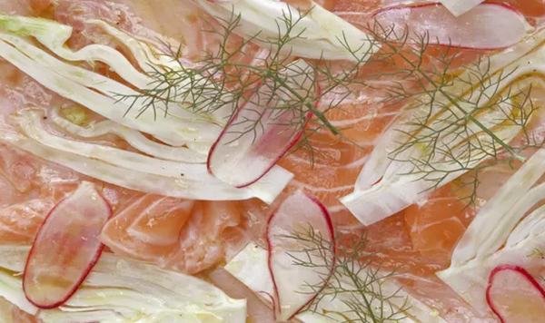 Salmon with sliced fennel, lemon and dill