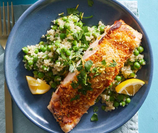 Salmon with smoky mayo & quinoa pilaf