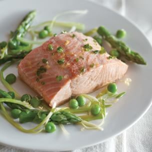 Salmon with spring vegetables