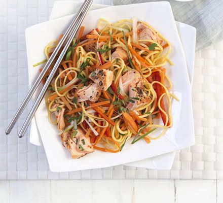 Salmon with sweet and sour noodle salad