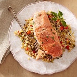 Salmon with toasted Israeli couscous