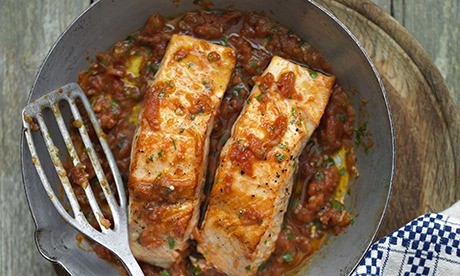 Salmon with tomato, ginger, and fresh cilantro